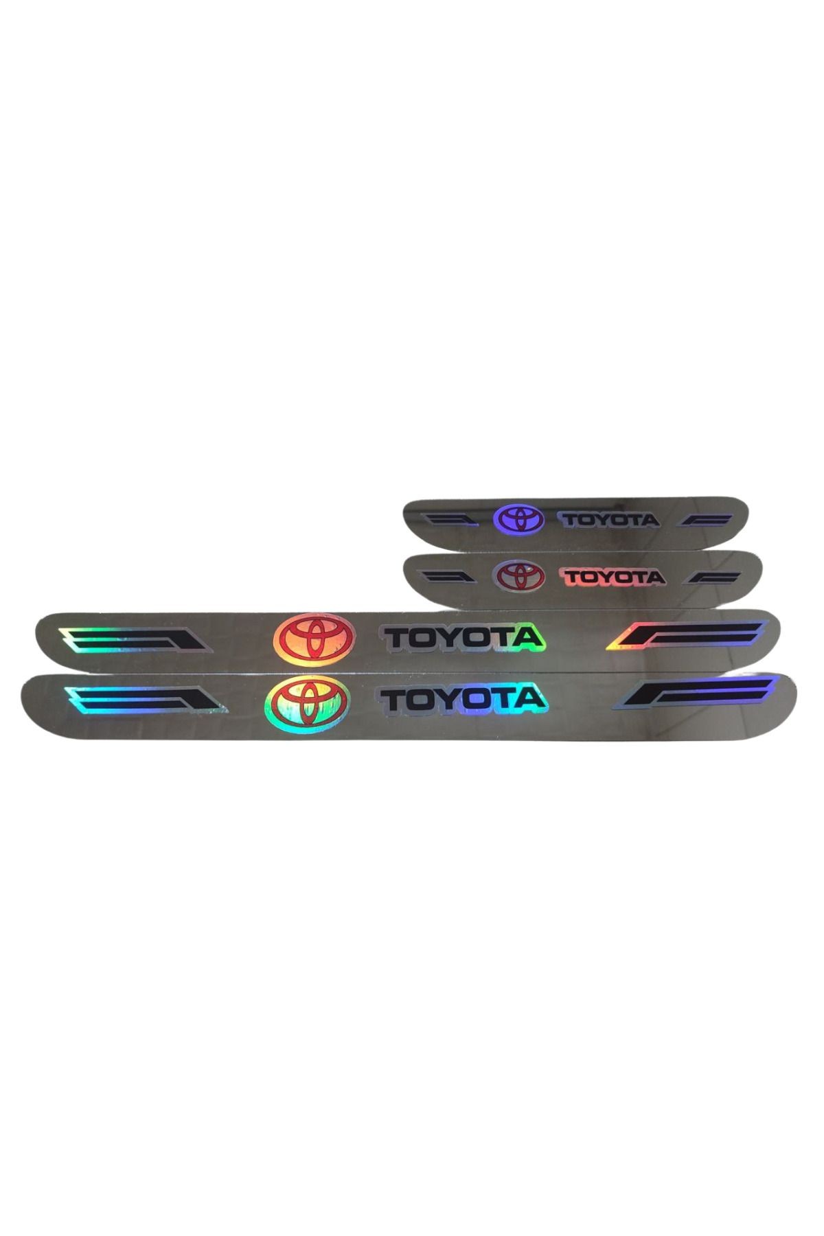 Toyota Hologram Logolu Araca Özel Marka Logolu Aynalı Kapı Eşiği Koruyucu Yapıştırma 4'lü Set