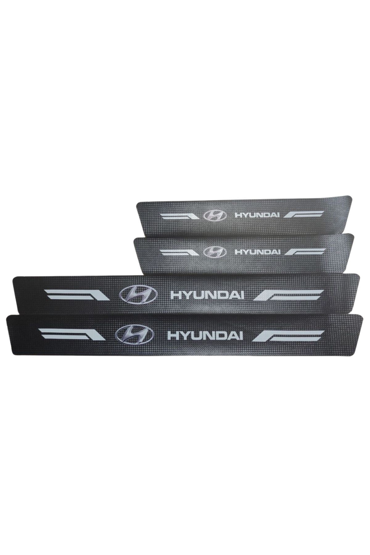 Hyundai Logolu Karbon Kapı Eşiği Koruyucu Bant Folyo 4'lü Set