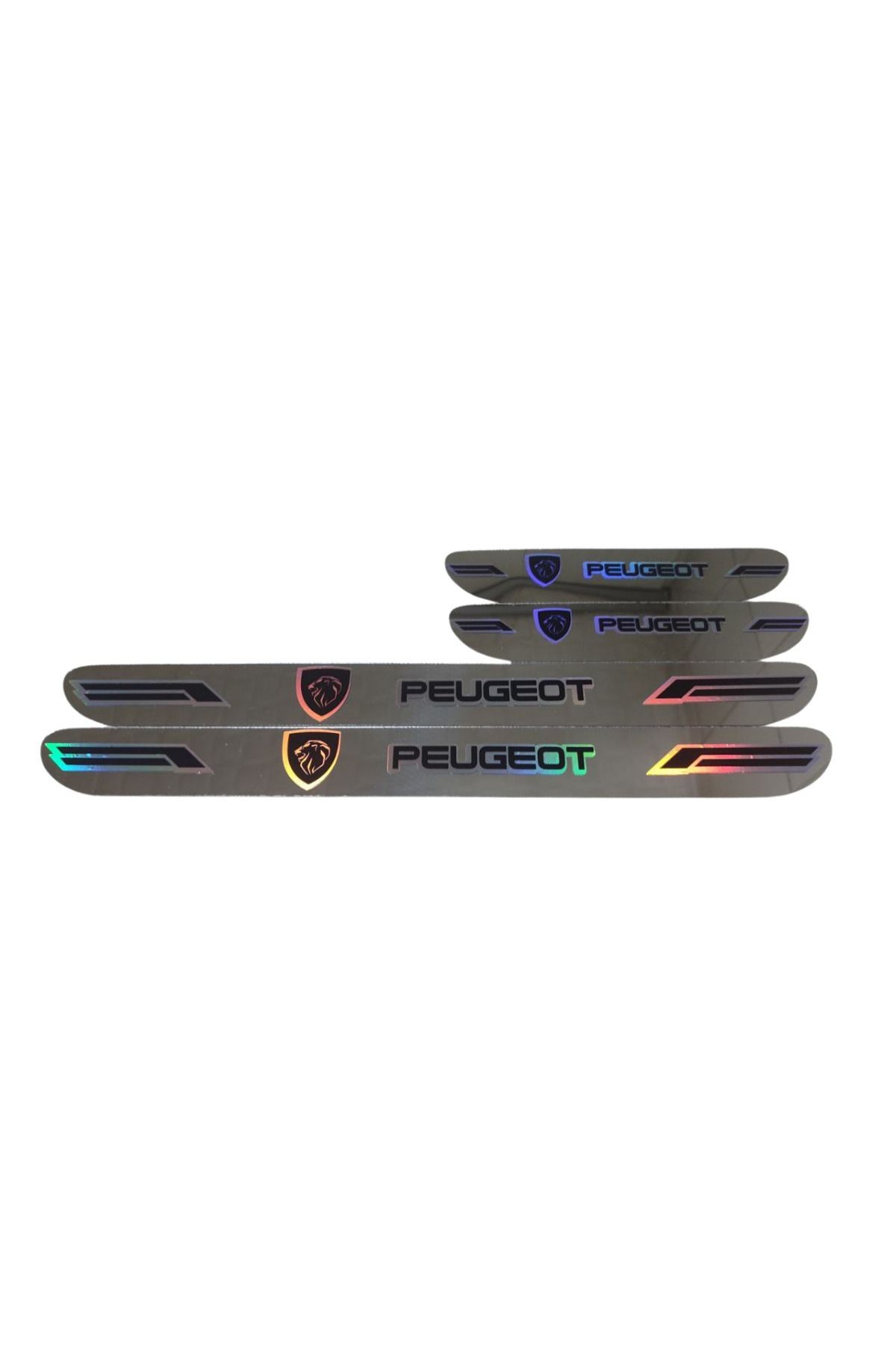 Peugeot Hologram Logolu Araca Özel Marka Logolu Aynalı Kapı Eşiği Koruyucu Yapıştırma 4'lü Set