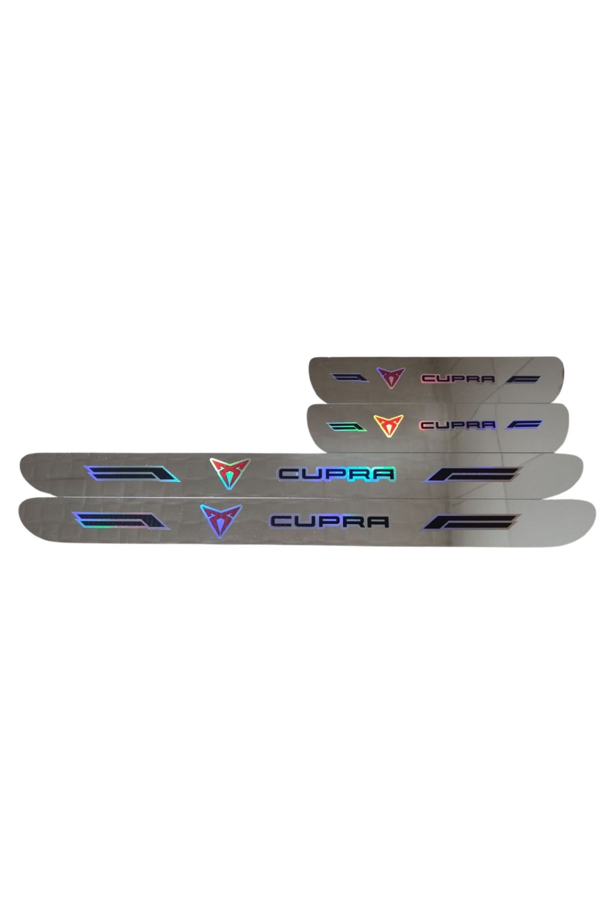 Cupra Hologram Logolu Araca Özel Marka Logolu Aynalı Kapı Eşiği Koruyucu Yapıştırma 4'lü Set
