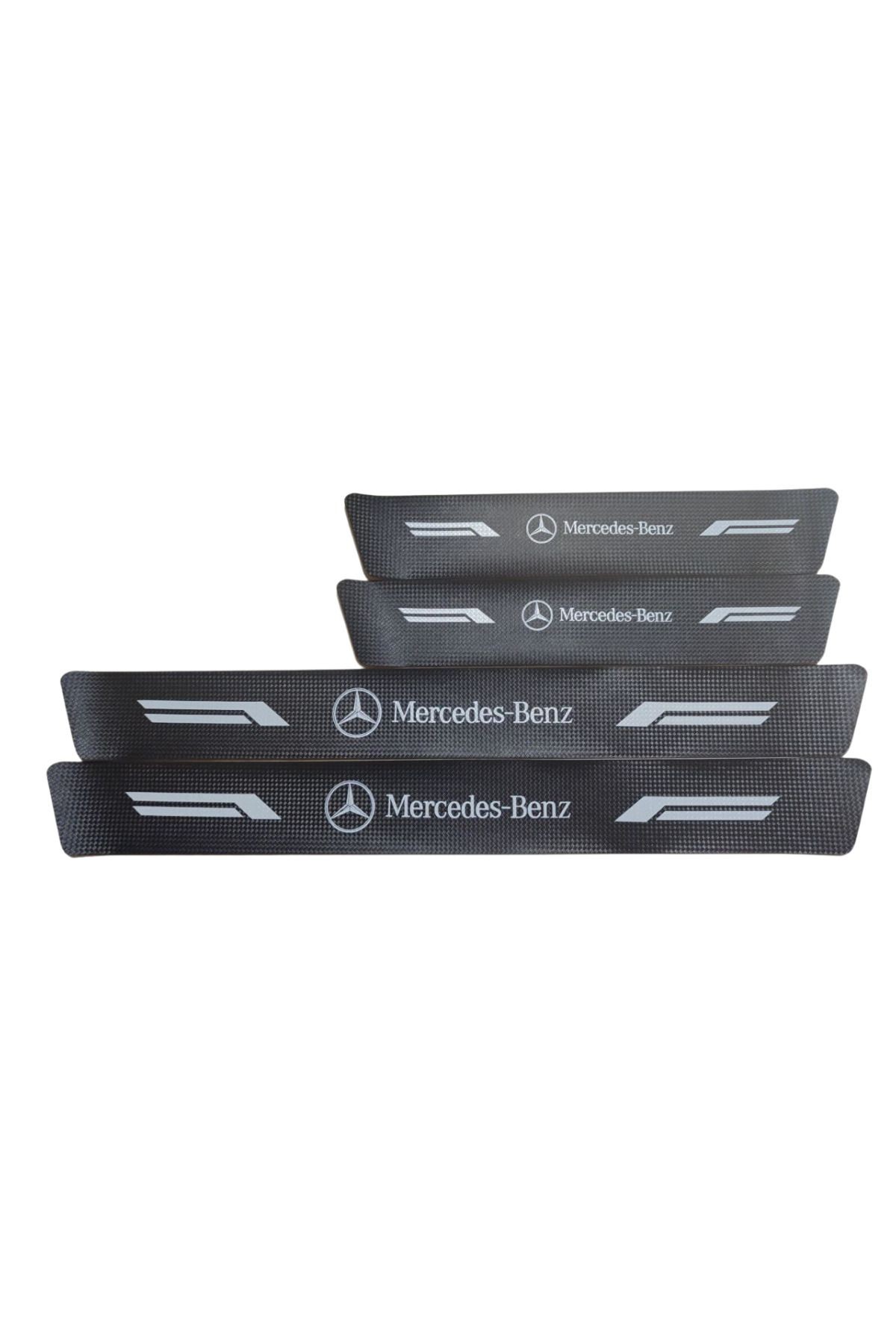 Mercedes-benz Logolu Karbon Kapı Eşiği Koruyucu Bant Folyo 4'lü Set