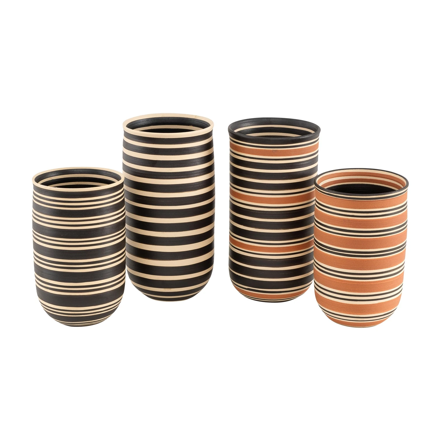 Luna Kiremit Çizgili Seramik Vazo 