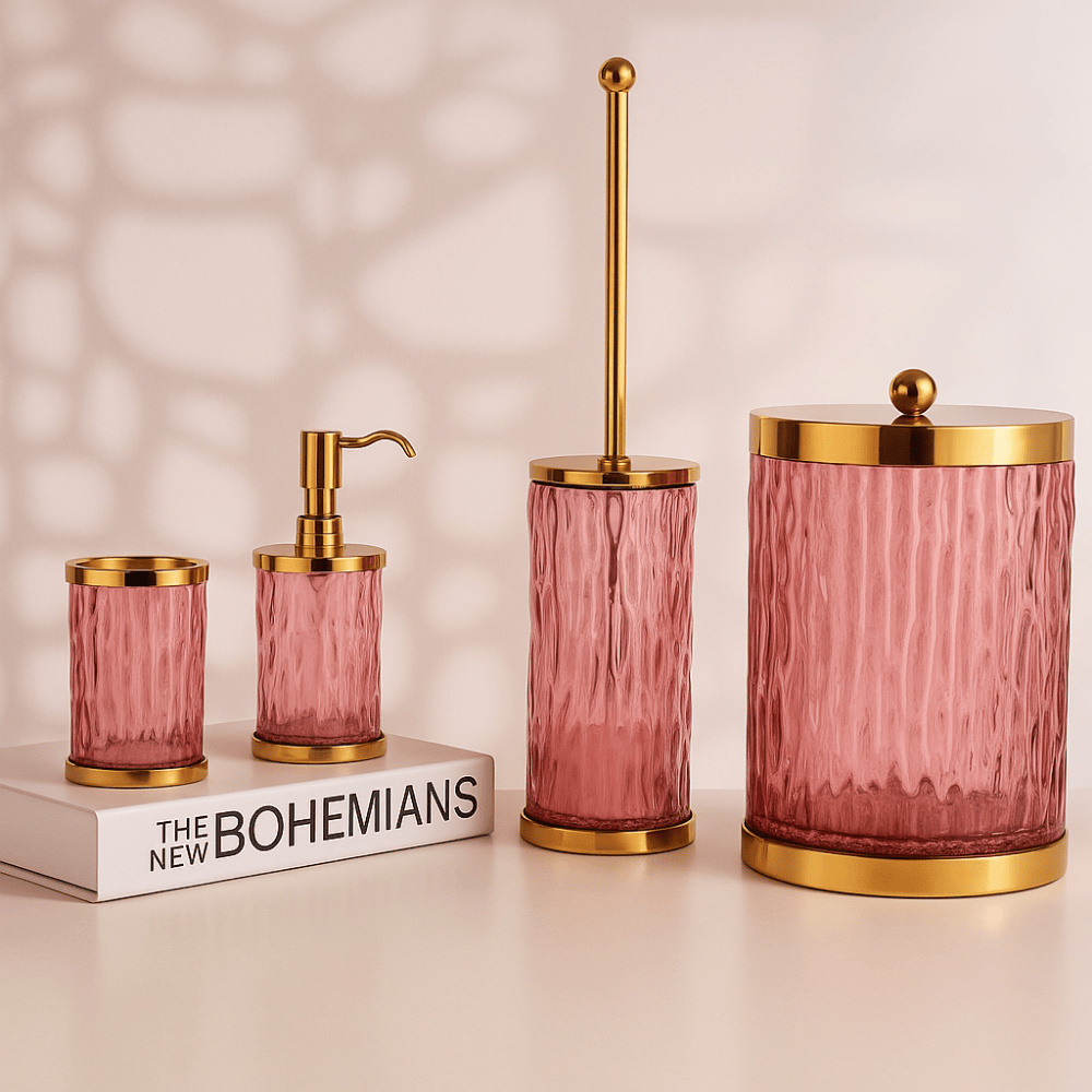 Wave Pembe Camlı Banyo Seti-Vistadorodekor