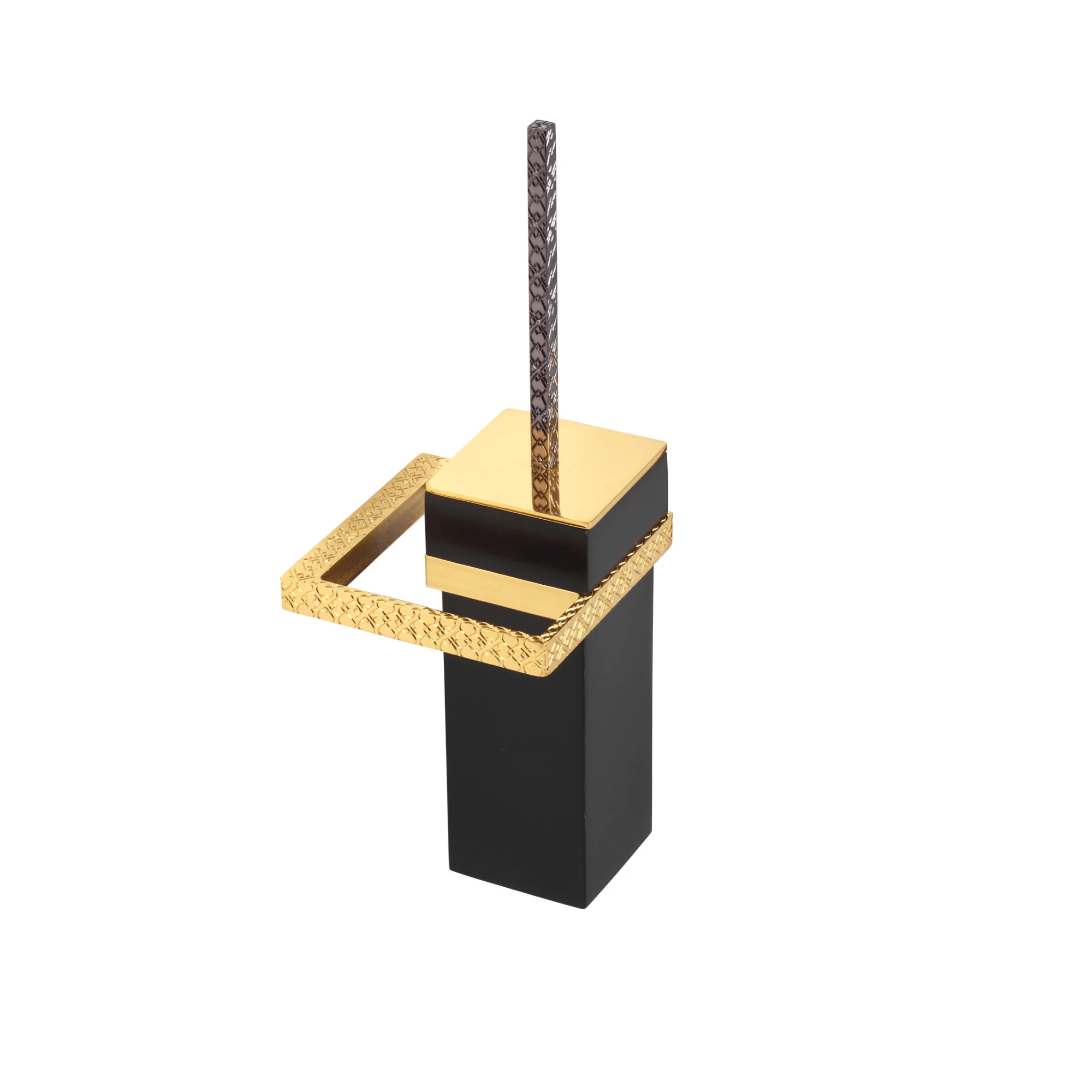 Frame Duvara Monte Siyah Koryan İşlemeli Klozet Fırçalık 24 Ayar Altın