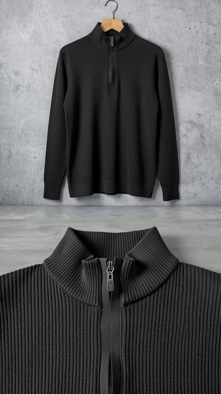 Erkek Balıkçı Zip Yaka Uzun Kollu Triko