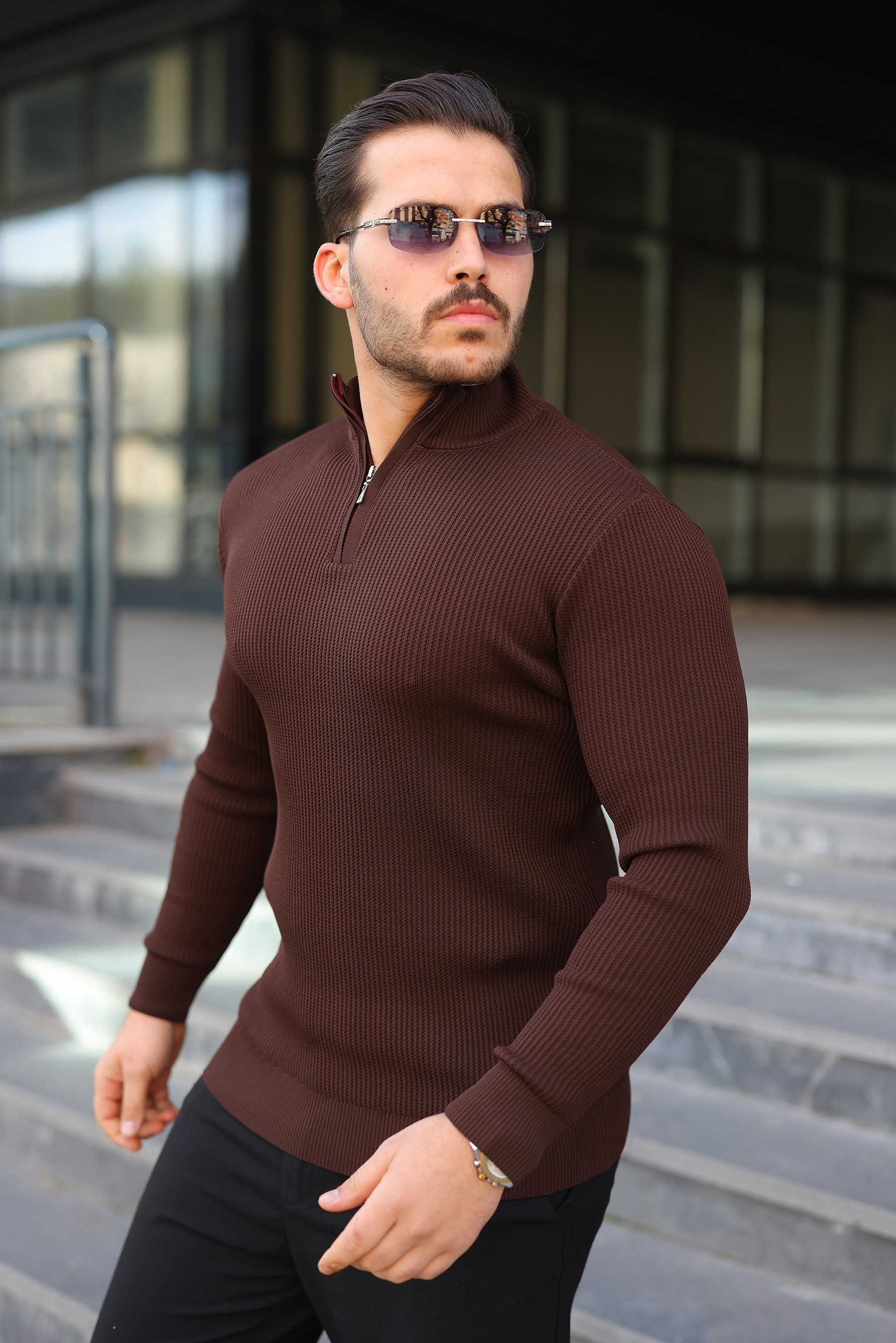 Erkek Balıkçı Zip Yaka Uzun Kollu Triko