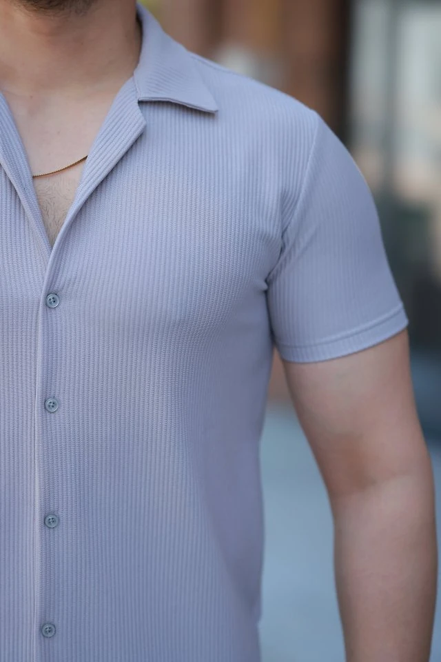 Erkek Ottoman Kumaş Apaj Yaka Kısa Kollu Gömlek