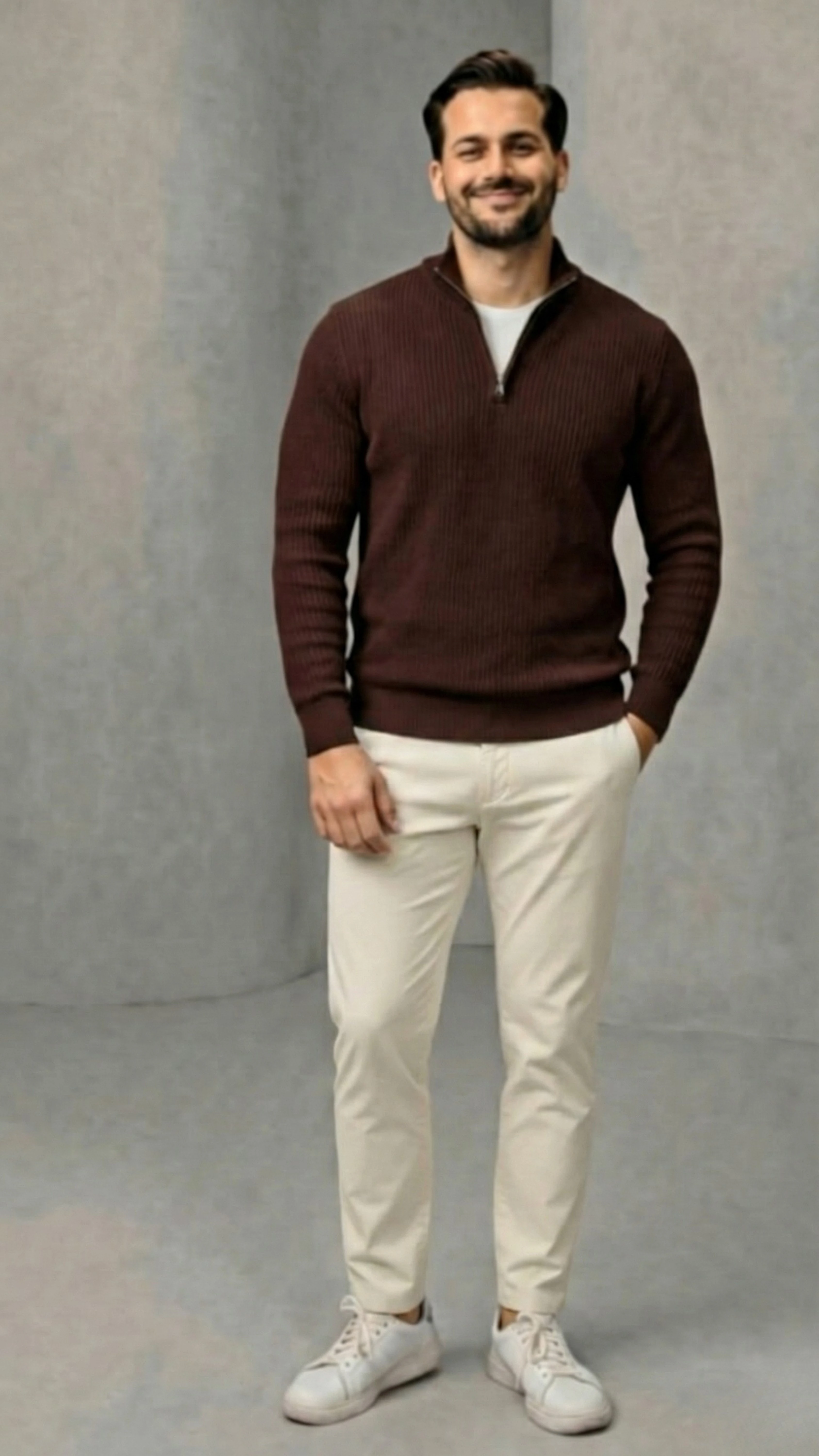 Erkek Balıkçı Zip Yaka Uzun Kollu Triko