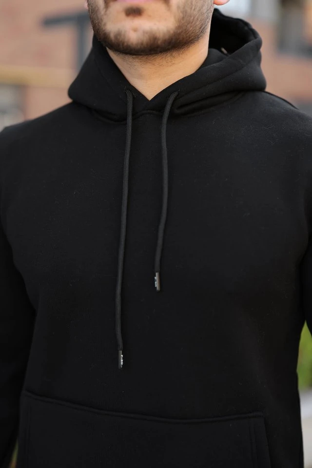 Erkek Kapüşonlu Üç İplik Şardonlu Hoodie