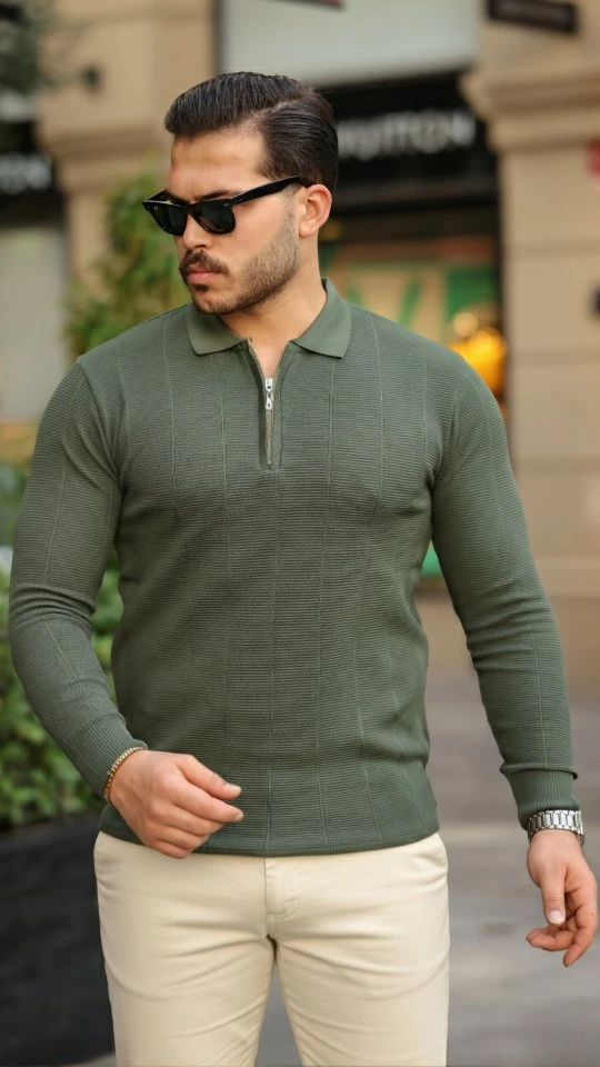 Erkek Pirinç Desenli Uzun Kollu Yakalı Triko