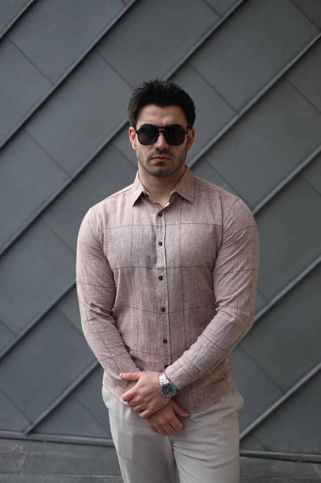 Erkek Pamuklu Keten Kumaş Gömlek