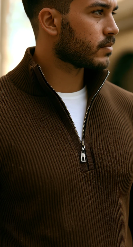 Erkek Balıkçı Zip Yaka Uzun Kollu Triko