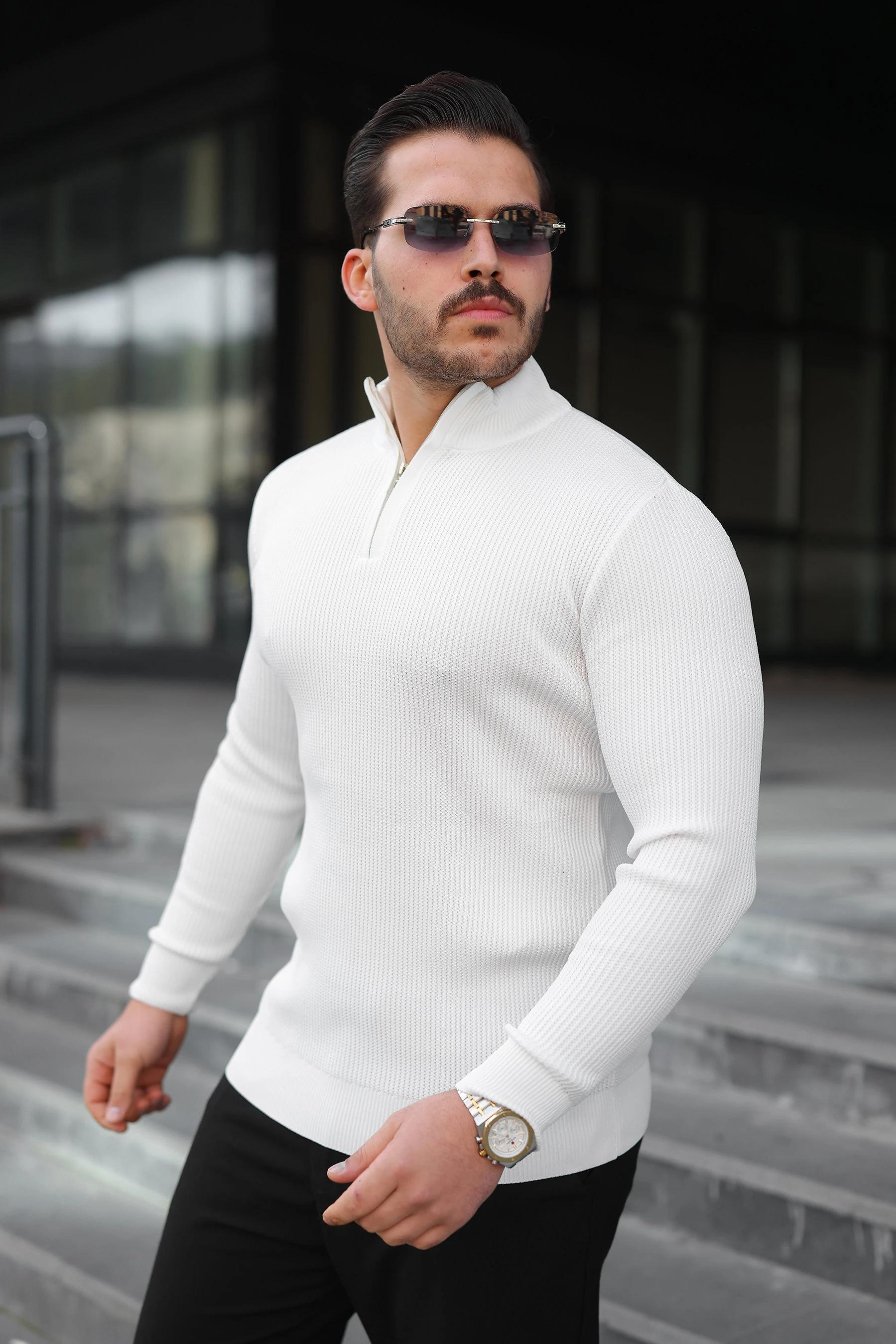 Erkek Balıkçı Zip Yaka Uzun Kollu Triko