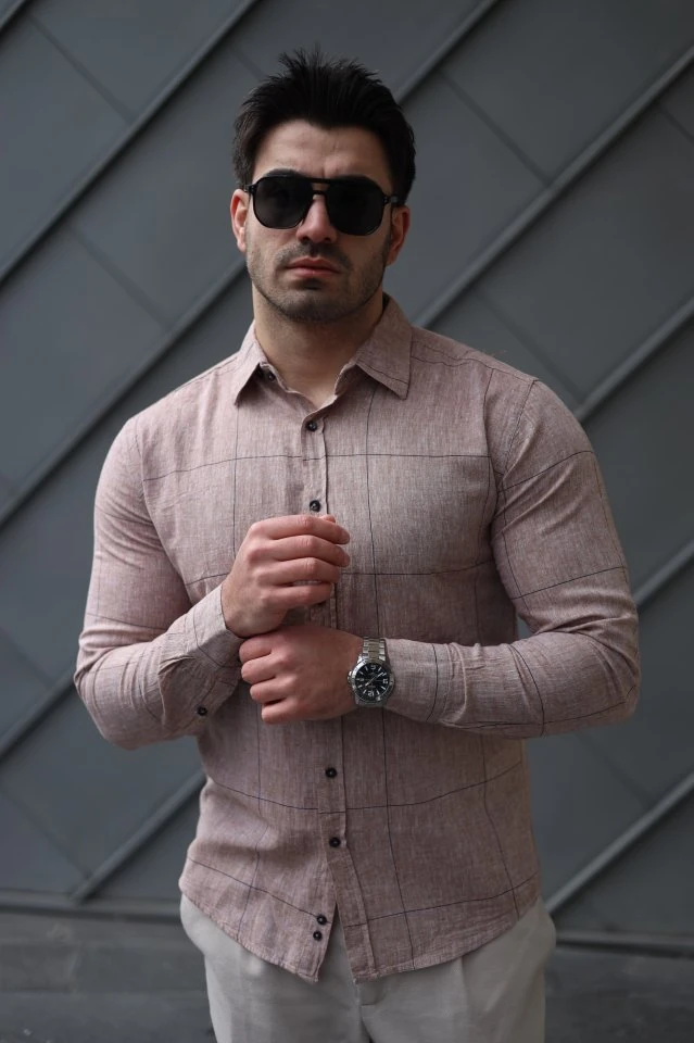 Erkek Pamuklu Keten Kumaş Gömlek