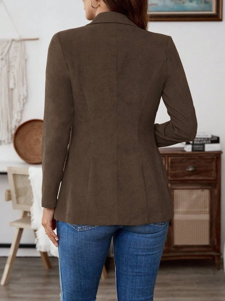 Kadın Uzun Kollu Yakalı Tek Düğmeli Süet Ceket