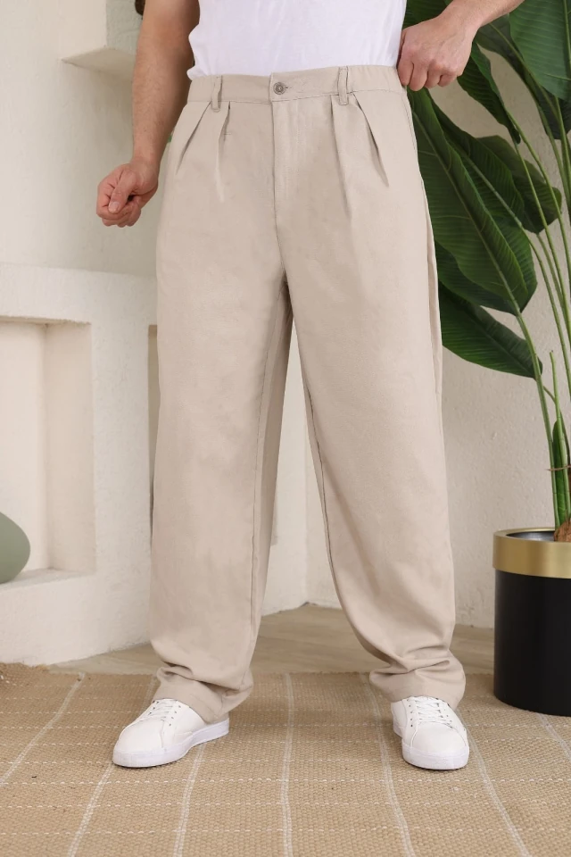 Erkek Beli Lastikli Pileli Baggy Pantolon