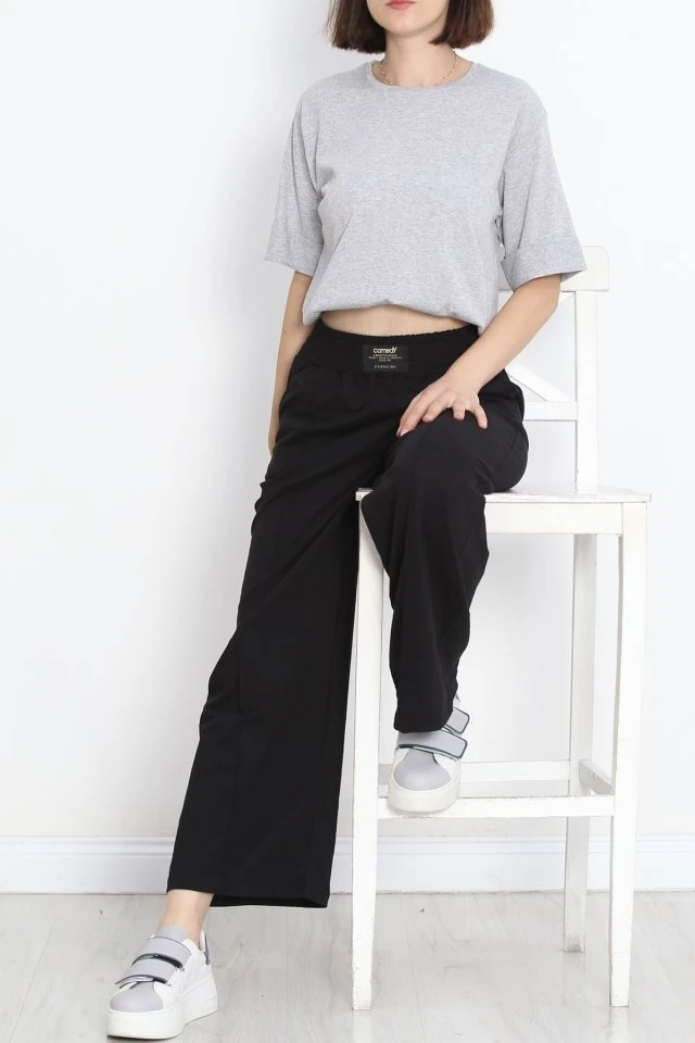 Büyük Beden Duble Kol Tişört Gri  