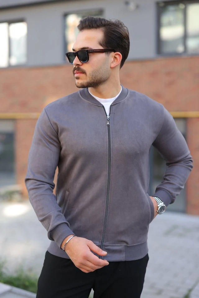 Erkek Scuba Süet Kumaş Bomber Hırka