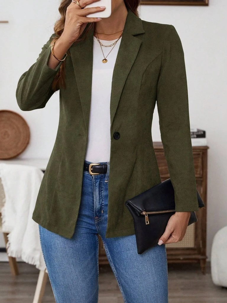 Kadın Uzun Kollu Yakalı Tek Düğmeli Süet Ceket