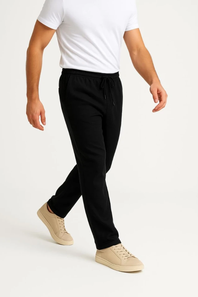 Erkek Keten Pantolon – Cepli, Beli Lastikli Ve Bağcıklı, Nefes Alan Rahat Kalıp, Yazlık Ve Baharlık Günlük Giyim, Şık - Konforlu Boru Paça Model - Siyah