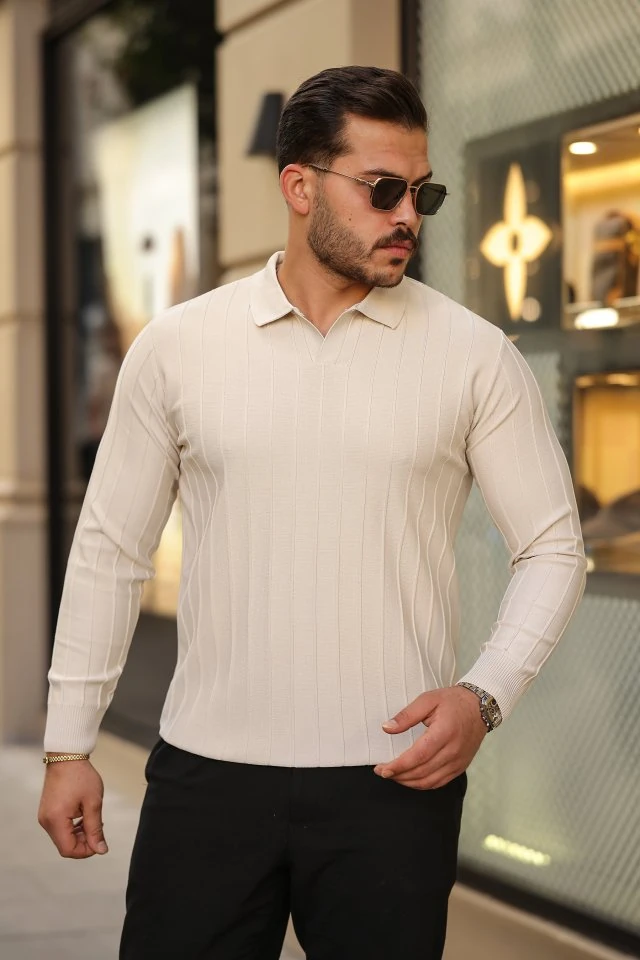 Erkek çizgi Kabartmalı Uzun Kollu Triko