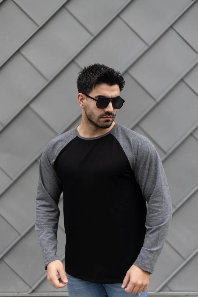 Erkek Uzun Kollu Bisiklet Yaka Viskon Iki Iplik Sweat