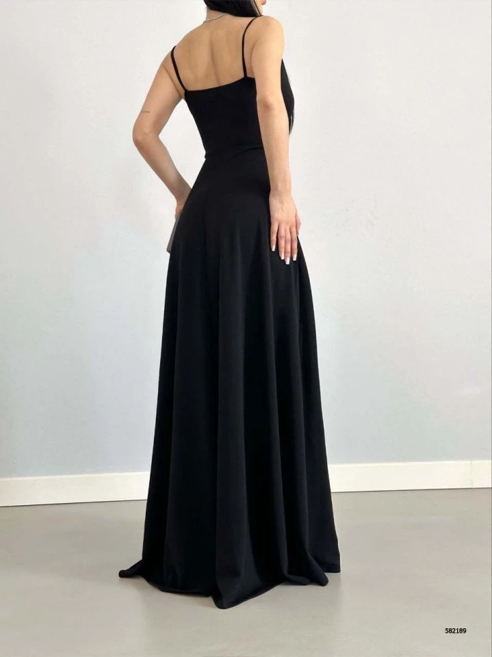 Kadın Ip Askılı Kruvaze Yaka Maxi Boy Abiye Elbise