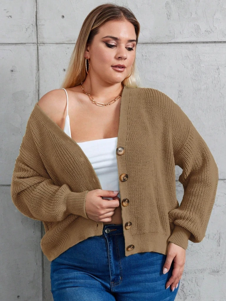 Kadın Beş Düğme Büyük Beden Triko Hırka