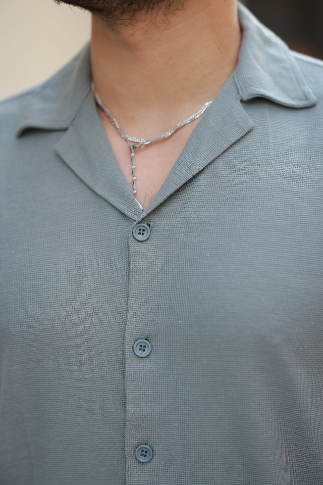 Erkek Apaç Yaka örme Kumaş Kısa Kollu Gömlek