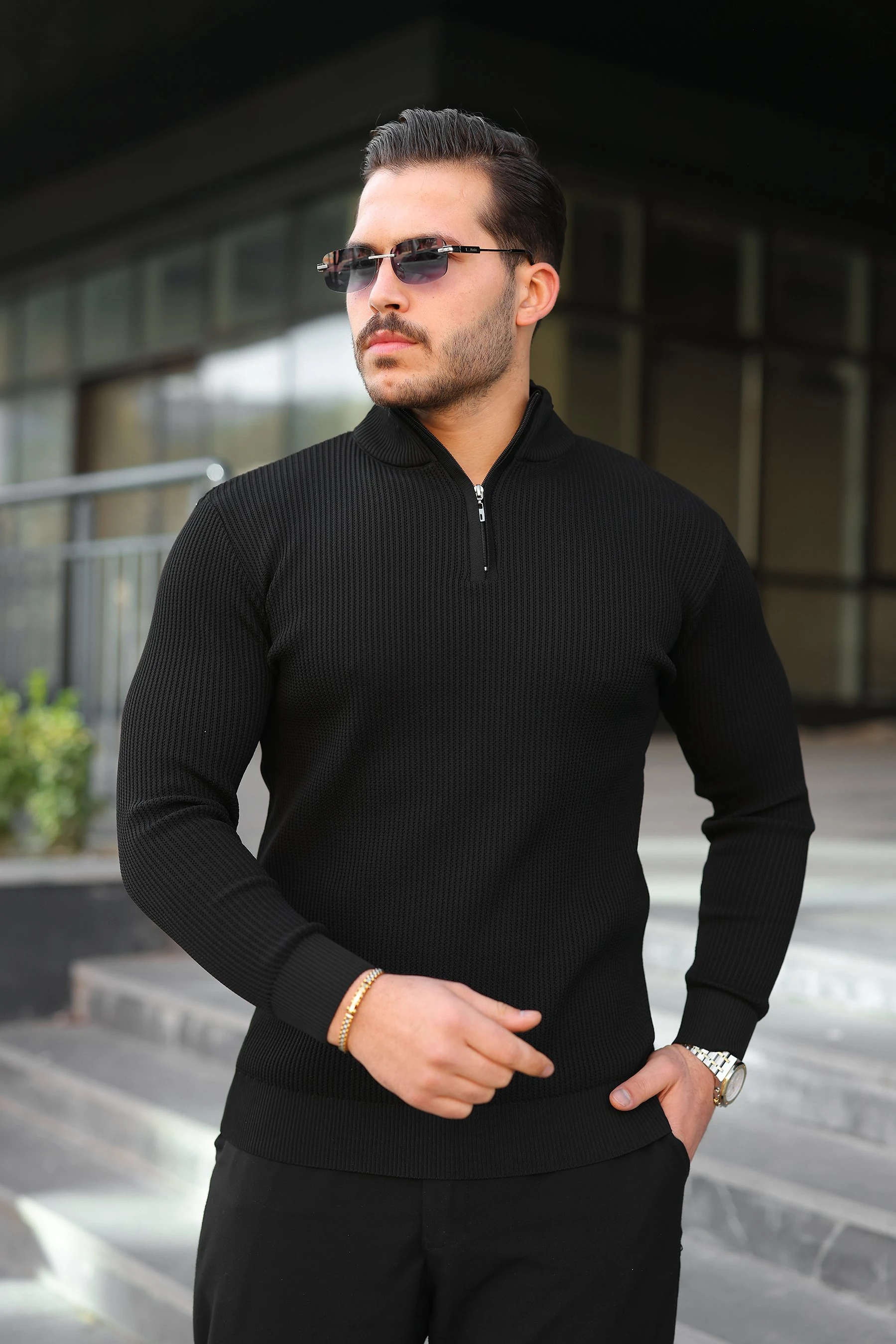 Erkek Balıkçı Zip Yaka Uzun Kollu Triko