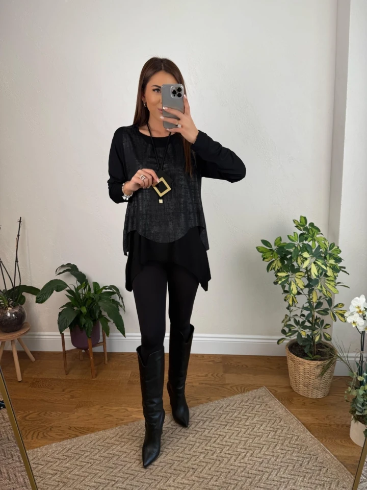 Kadın Siyah Deri Yelekli Kolye Dahil üçlü Takım