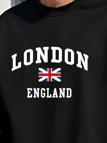 Erkek Uzun Kollu Bisiklet Yaka Yazı Baskılı Iki Iplik Sweat