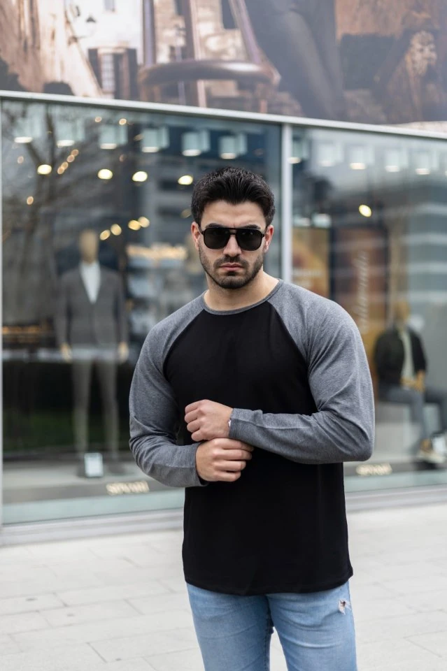 Erkek Uzun Kollu Bisiklet Yaka Viskon Iki Iplik Sweat