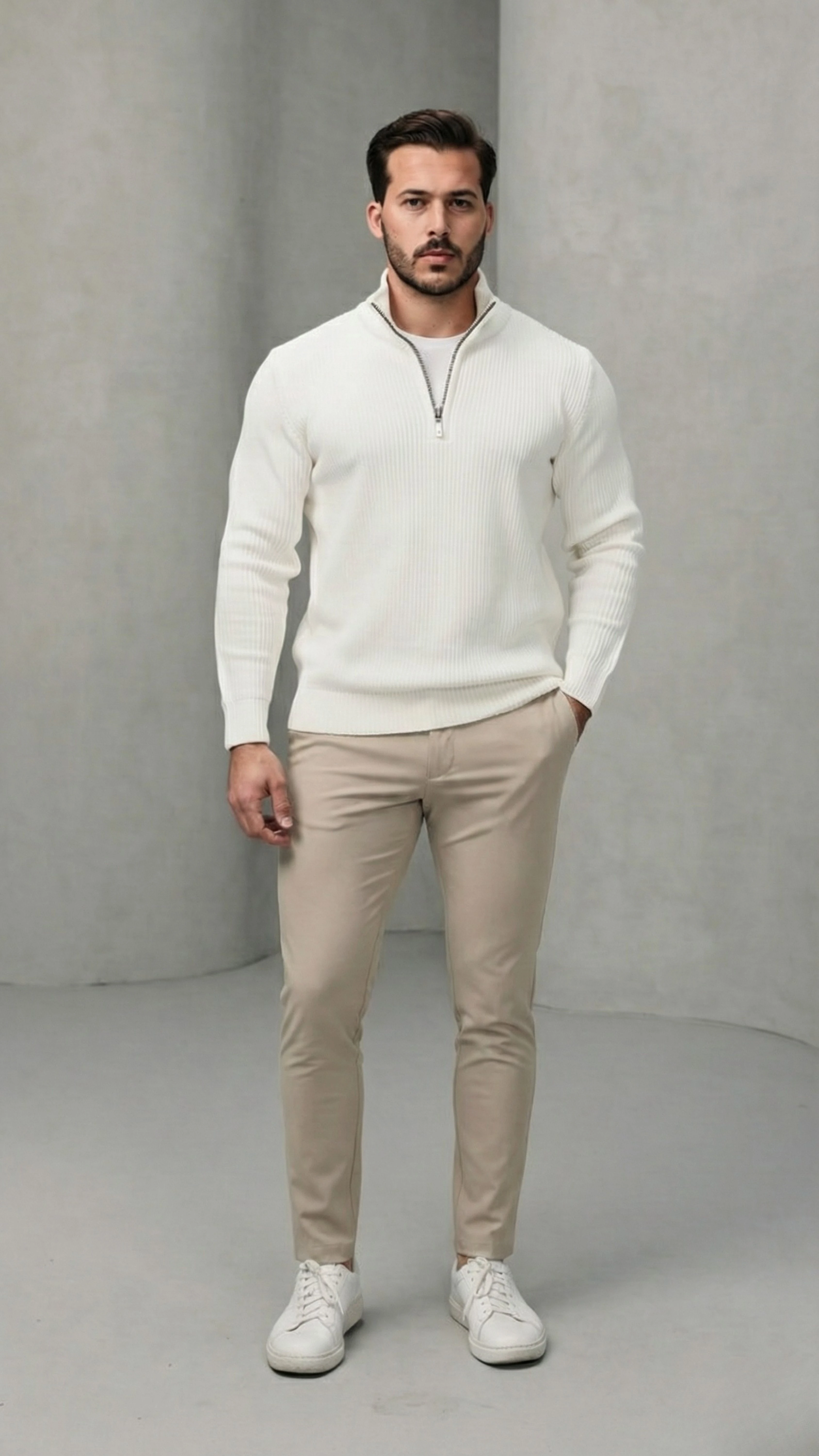 Erkek Balıkçı Zip Yaka Uzun Kollu Triko