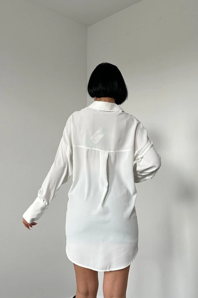 Beyaz Jesica Parçalı Bağcıklı Gömlek