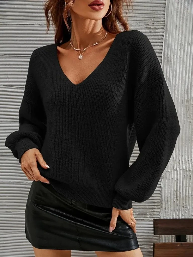 Kadın Uzun Kollu V Yakalı Triko Bluz