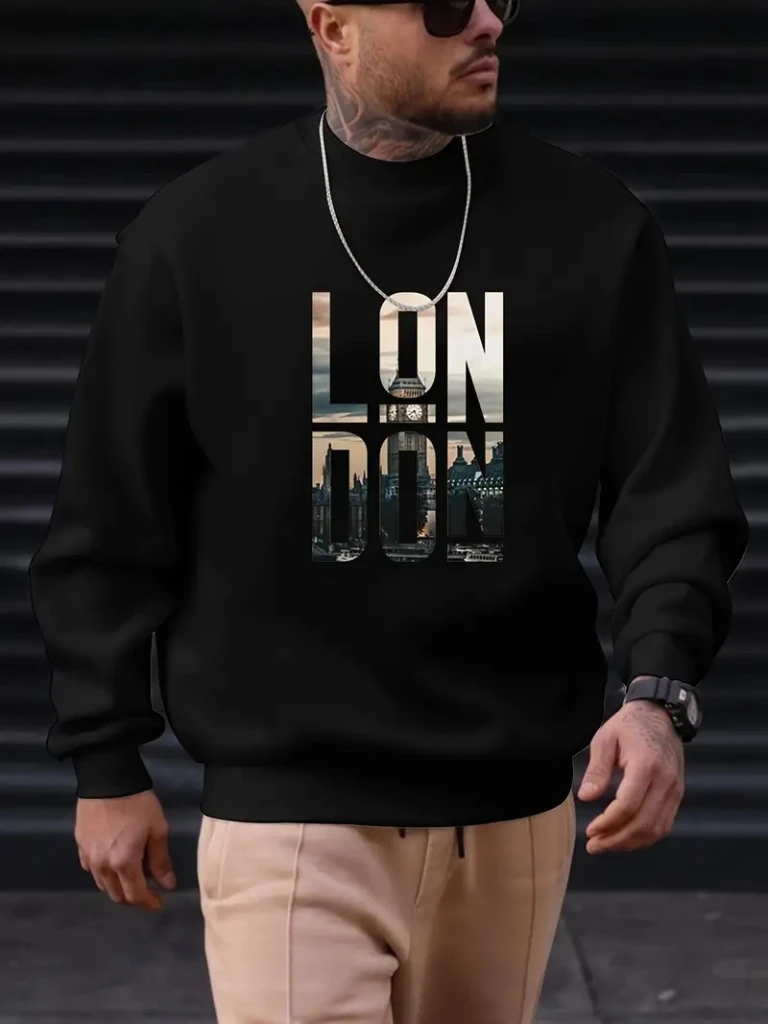 Erkek Uzun Kollu Bisiklet Yaka London Logo Baskılı Iki Iplik Sweat