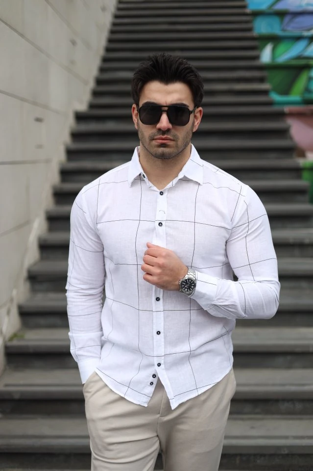 Erkek Pamuklu Keten Kumaş Gömlek