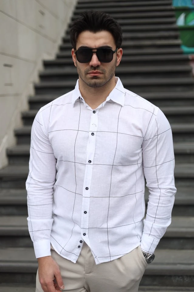 Erkek Pamuklu Keten Kumaş Gömlek