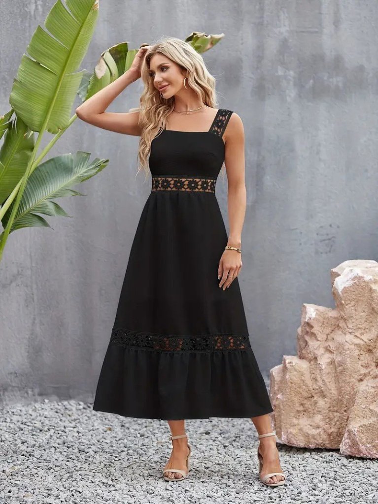 Kadın Askılı Dantel Detaylı Kiloş Janjan Krep Elbise