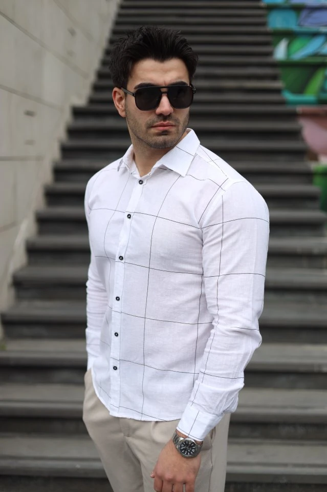 Erkek Pamuklu Keten Kumaş Gömlek