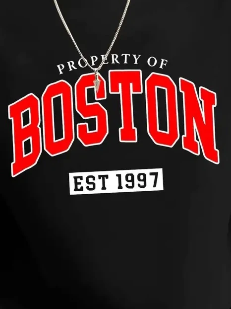 Erkek Uzun Kollu Bisiklet Yaka Boston Yazılı Iki Iplik Sweat