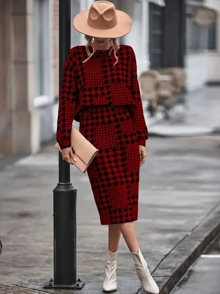 Kadın Uzun Kollu Bisiklet Yaka şardonlu Dalgıç Bluz Ve Yırtmaçlı Midi Etek Takım