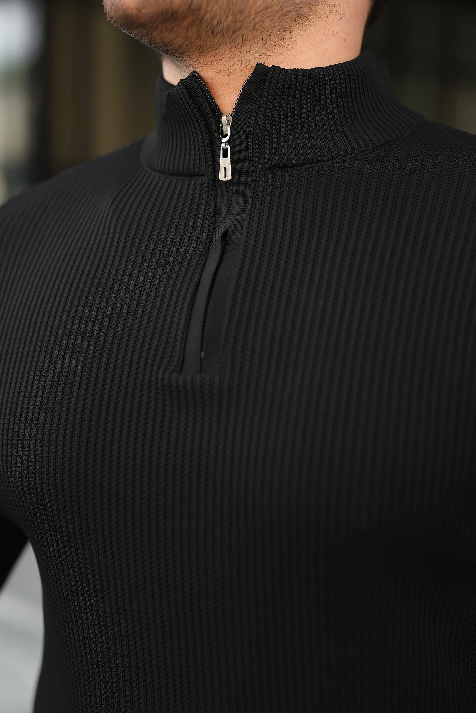 Erkek Balıkçı Zip Yaka Uzun Kollu Triko