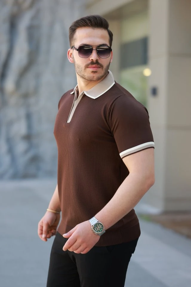 Erkek Renkli Yaka Kısa Kollu Tişört