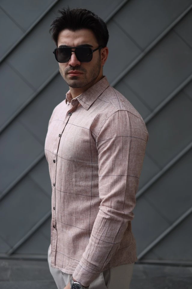 Erkek Pamuklu Keten Kumaş Gömlek