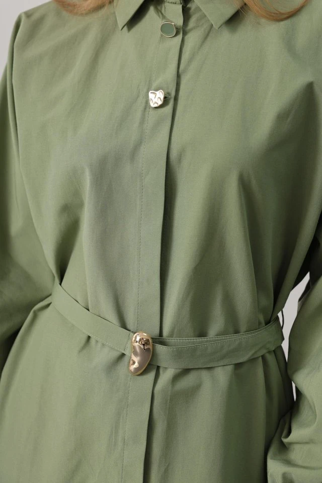 Kuşak Detaylı Tunik Gömlek - Haki