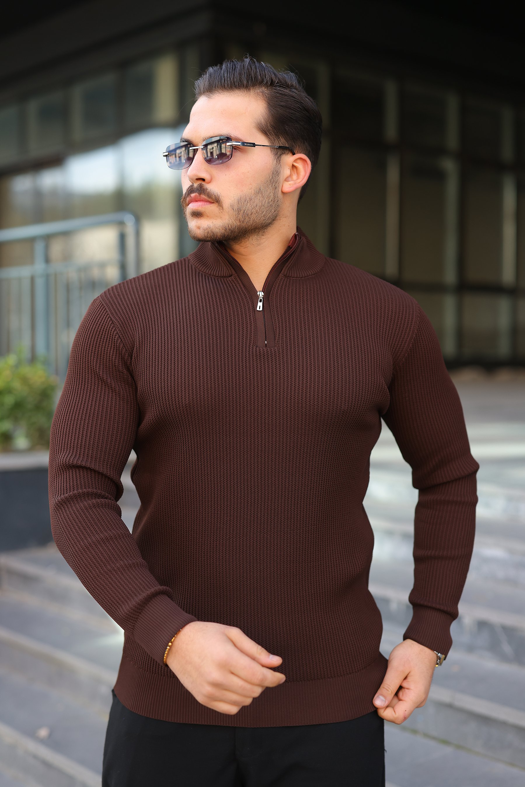 Erkek Balıkçı Zip Yaka Uzun Kollu Triko