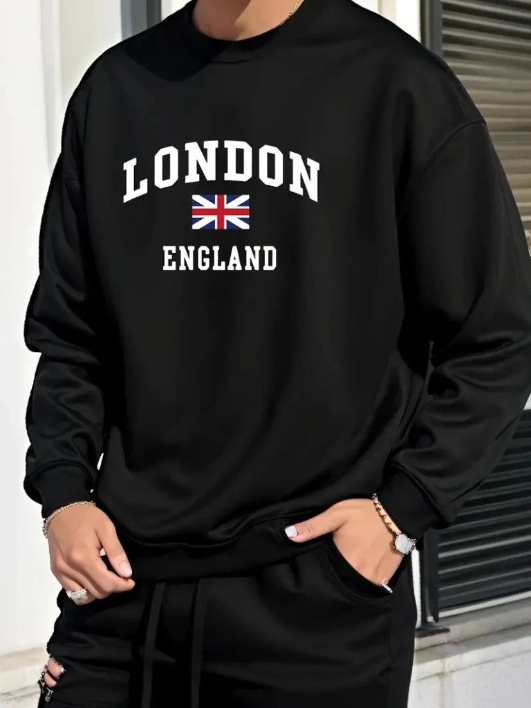 Erkek Uzun Kollu Bisiklet Yaka Yazı Baskılı Iki Iplik Sweat