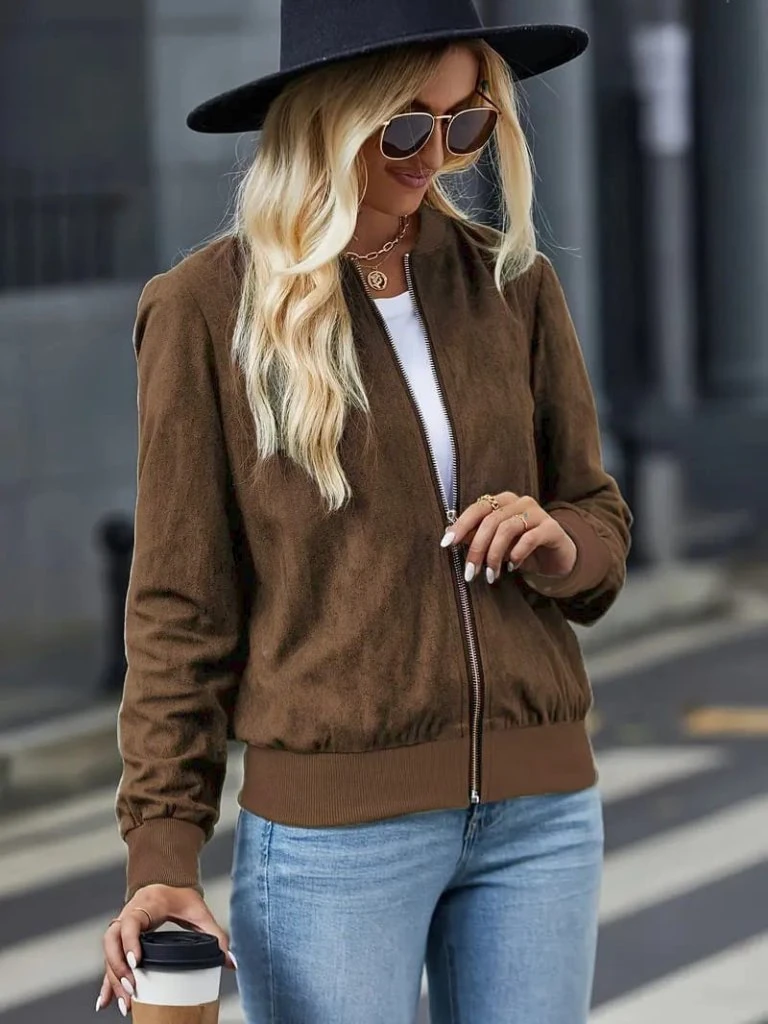 Kadın Uzun Kollu önden Fermuarlı Süet Ceket